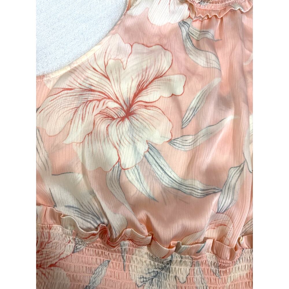 Ryegrass NWT Floral High Neck Smocked Peach Peplum Blouse Women’s Large - Picture 8 of 8